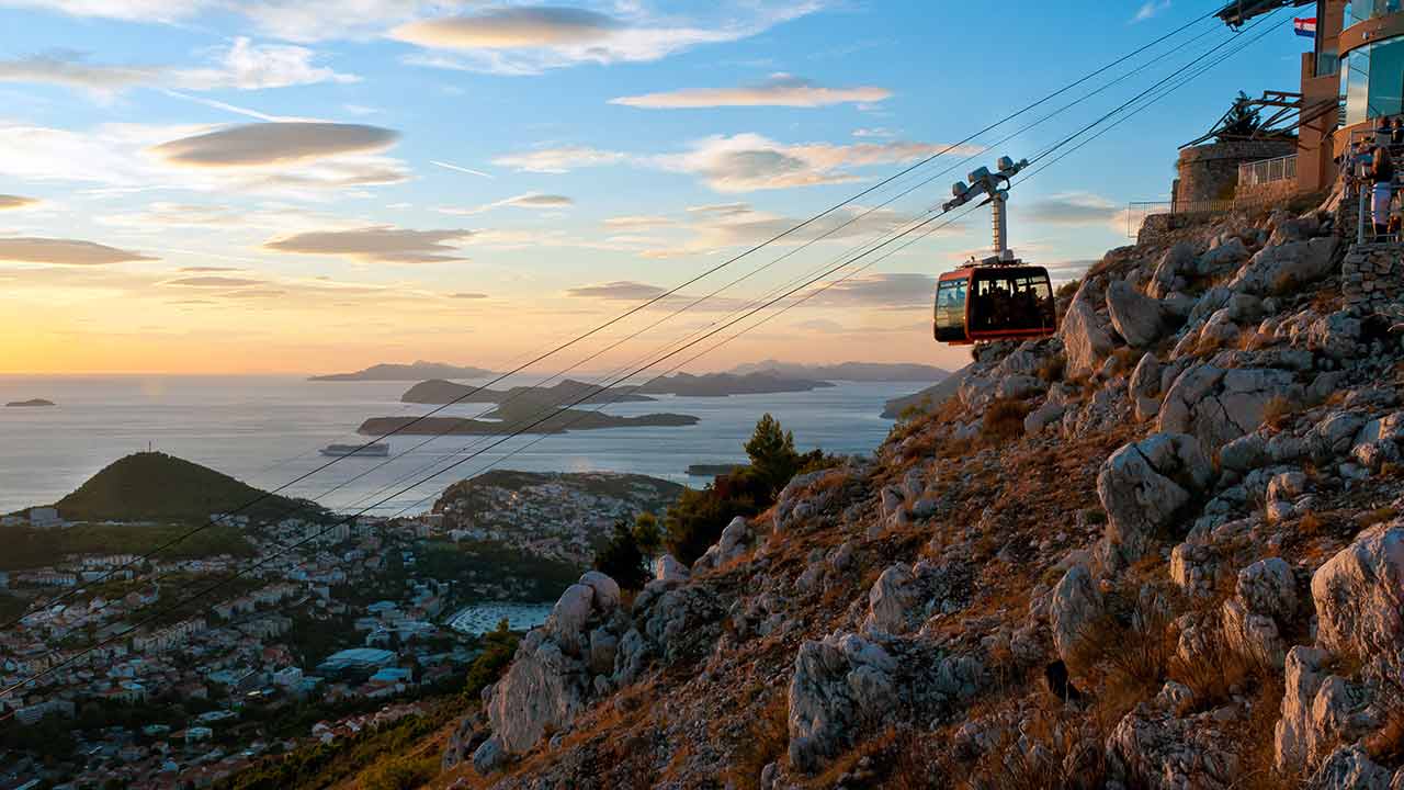 Sunset over Dubrovnik and the Elaphiti islands, seen from the cable car